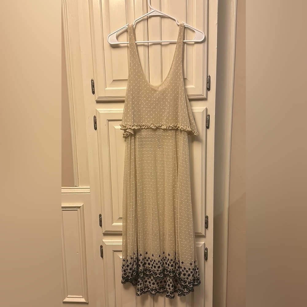 Intimately Free People Ruffle Dress beige with‎ black embroidery. Size M